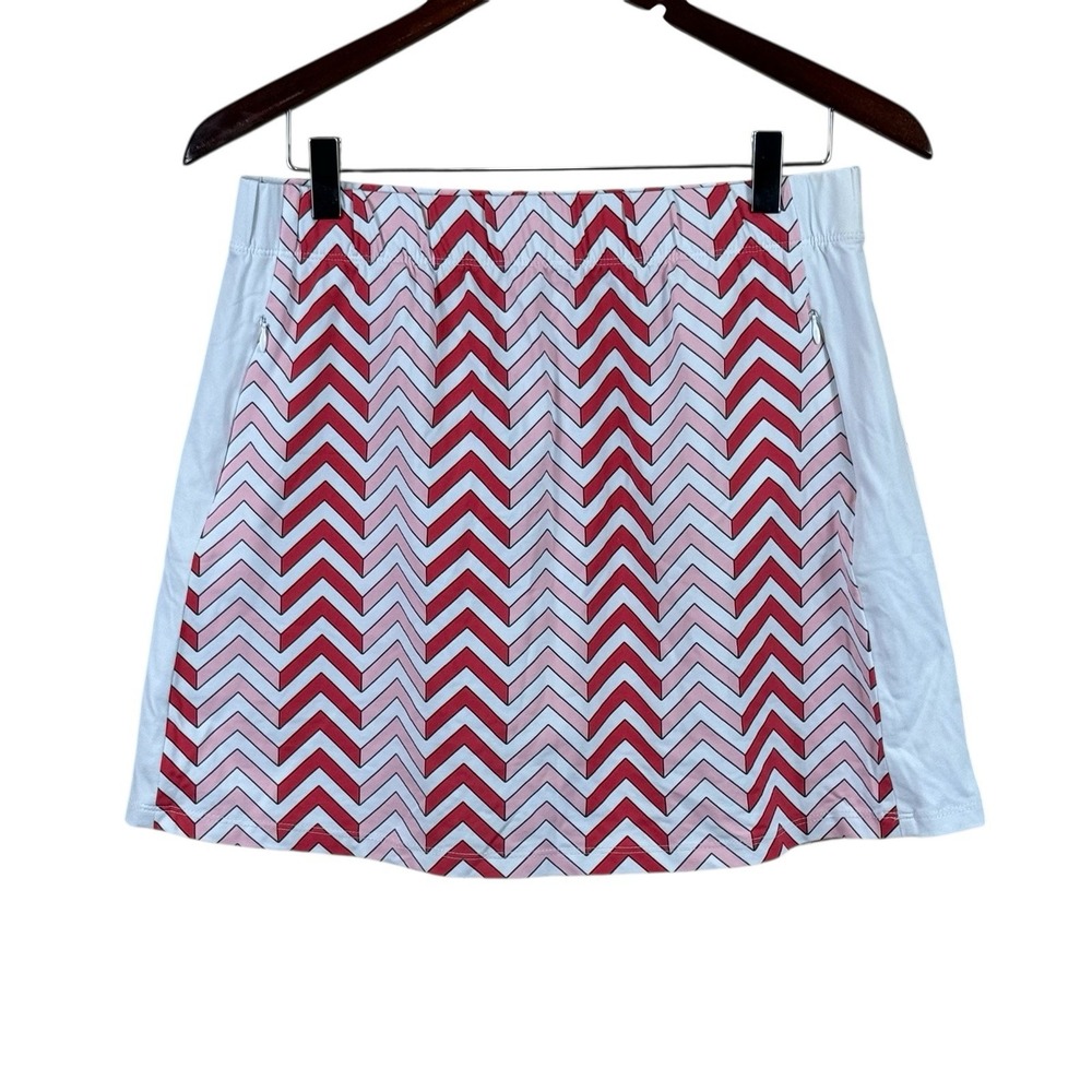 J McLaughlin Tennis Golf Skort Skirt Pull On Elastic Waist Pockets Coral White M